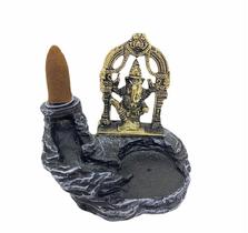 Incensário cascata cinza Ganesh portal metal dourado 10 cm resina