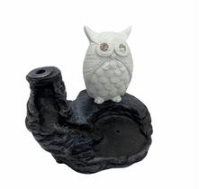 Incensário cascata Coruja preto e branco 10 cm resina Incensário cascata Coruja preto e branco 10 cm resina