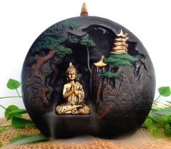 Incensário Cascata de Fumaça Vale Meditação Buda com 5 Incensos Cone