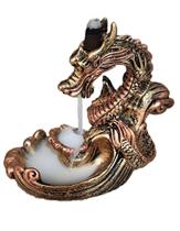 Incensario Cascata Dragao na Nuvem Serpente Grande Dourado Envelhecido de Resina
