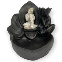 Incensário cascata Flor Buda branco e preto 10 cm em resina Incensário cascata Flor Buda branco e preto 10 cm em resina