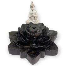 Incensário cascata Flor de Lotus branco e preto 7 cm resina Incensário cascata Flor de Lotus branco e preto 7 cm resina