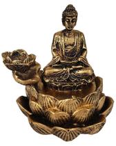 Incensario Cascata Flor De Lotus Buda Hindu Chakras Dourado - Decore Casa