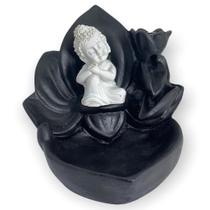 Incensário Cascata Flor Grande Buda Sonhador Branco E Preto