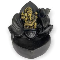 Incensário cascata Flor grande Ganesh Livro dourado e preto 10 cm em resina - 47192