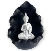 Incensário cascata Folha Buda Branco e preto 11 cm em resina