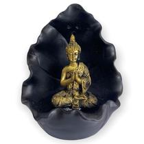 Incensário cascata Folha Buda Dourado e preto 11 cm resina