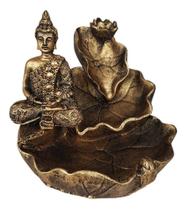 INCENSARIO CASCATA FOLHA BUDA HINDU MEDITANDO Dourado com Bronze