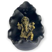 Incensário cascata Folha Ganesh Dourado e preto 11 cm resina