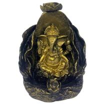 Incensário Cascata Folha Ganesha cor dourado 11 cm em resina