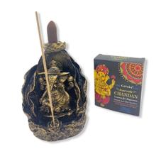 Incensario cascata folha ganesha dourado 11 cm em resina
