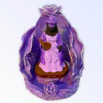 Incensário cascata Folha Nanã 12 cm lilás em resina Incensário cascata Folha Nanã 12 cm lilás em resina