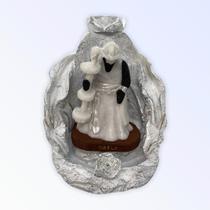 Incensário cascata Folha Oxalá 12 cm branco em resina