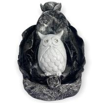 Incensário Cascata Folha prata Coruja cor branca 11 cm em resina Incensário Cascata Folha prata Coruja cor branca 11 cm em resina