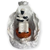 Incensário cascata Folha Preta velha 12 cm branco em resina