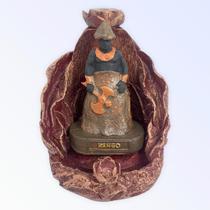 Incensário cascata Folha xangô 12 cm marrom em resina