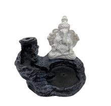 Incensário cascata Ganesh preto e branco 10 cm resina