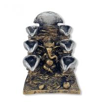 Incensário Cascata Ganesha 8 Quedas Prata Dourad 14cm Resina