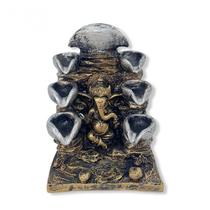 Incensário Cascata Ganesha 8 Quedas Prata e Dourado 14 Cm