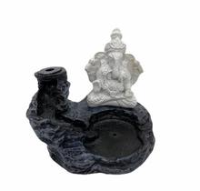 Incensário Cascata Ganesha Preto E Branco Em Resina 10 Cm