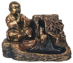 Incensario cascata Grande buda chines rezando Dourado Bronze - Decore Casa