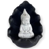 Incensário cascata Gruta Folha Buda Tibetano branco e preto 11 cm em resina - 47187