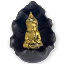 Incensário cascata Gruta Folha Buda Tibetano dourado e preto 11 cm em resina - 47187
