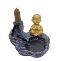 Incensário cascata Monginho cinza com dourado 7 cm resina Incensário cascata Monginho cinza com dourado 7 cm resina