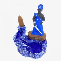Incensário Cascata Ogum Azul Escultura em Resina 12 Cm