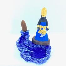 Incensário cascata Oxum azul 12 cm resina