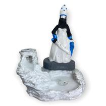 Incensario cascata Oyá Tempo Logunan azul e branco 12 cm em resina