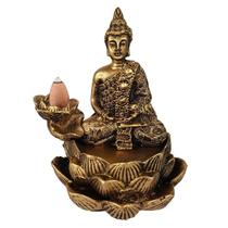 Incensário Cascata Para Incenso Cone Backflow Esotérico Flor de Lotus Buda Meditando