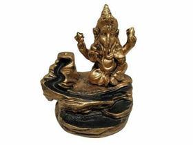 Incensario Cascata Pedra Ganesha Zen 2 Chakras de Resina Dourado Envelhecido - HP Decor