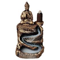 Incensario Cascata Pequeno Buda Hindu Orando Dourado em Resina
