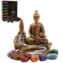 Incensário Cascata Porta Incenso Buda Hindu + 10 Cones + Pedras 7 Chakras