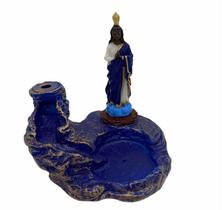 Incensário cascata Santa Sarah Azul 10 cm resina