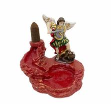 Incensário cascata São Miguel vermelho 10 cm resina