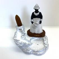 Incensário Cascata Xangô Ayrá Branco em Resina 12 Cm