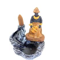 Incensário cascata Xangô marrom 12 cm resina