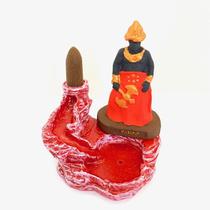 Incensário cascata Xangô vermelho 12 cm resina