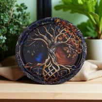 Incensario de Metal Alto Relevo Arvore da Vida 10,8 cm com Ímã Suporte para Incenso Vareta