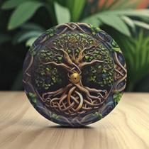 Incensario de Metal Alto Relevo Arvore da Vida 10,8 cm com Ímã Suporte para Incenso Vareta