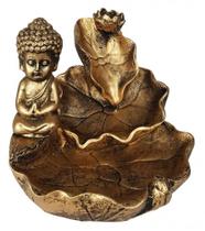 Incensário De Resina Cascata Folha Buda Menino