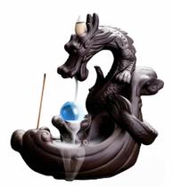 Incensário Dragão Com Bola Cascata De Fumaça Ceramica
