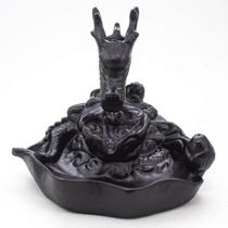 Incensário Dragão Preto Resina 14 cm