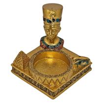 Incensário E Castiçal Faraó Bastet Nefertiti Resina Dourado
