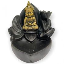 Incensário Flor grande Buda Tibetano dourado e preto 10 cm