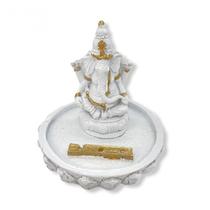 Incensário Ganesha Branco Meditando Na Flor Lotus 8 Cm Em