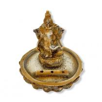Incensário Ganesha Patinado Meditando Na Flor Lotus 8 Cm Em