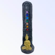 Incensario Indiano Cinza 7 Chakras Buda Dourado 22 cm Resina